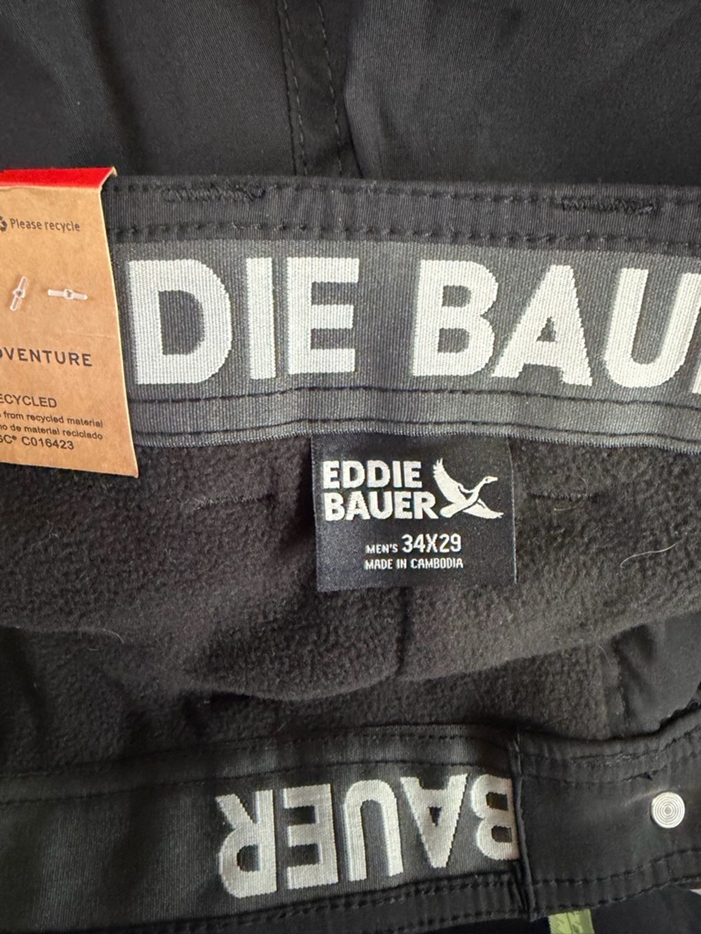 NWT Eddie Bauer Rainer fleece-lined Black Cargo Pants Zip Pocket Mens 34x29 - Picture 10 of 10